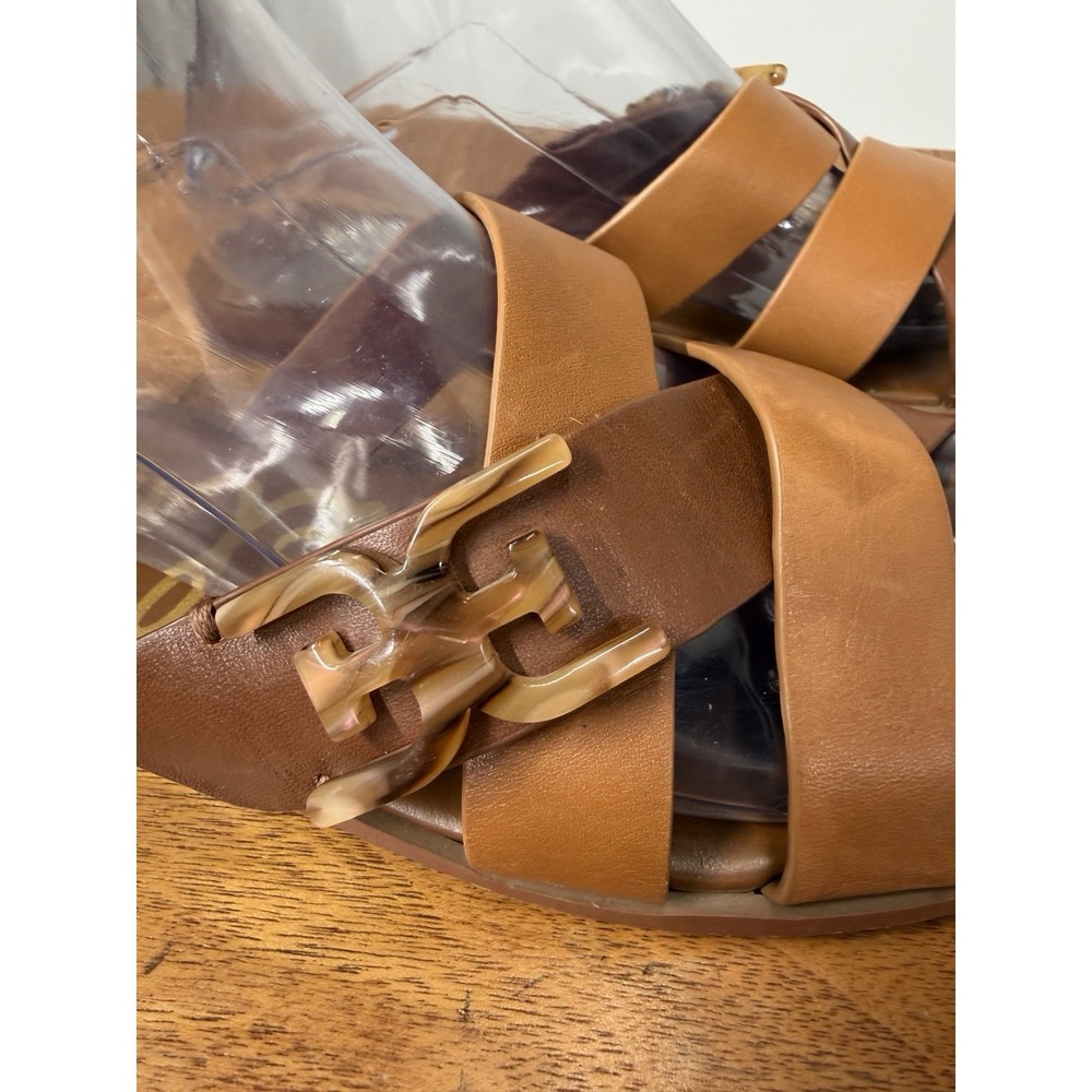 Sam Edelman Ezra Women's 8.5 Brown leather Cross slide Slip On sandals logo - Picture 4 of 9